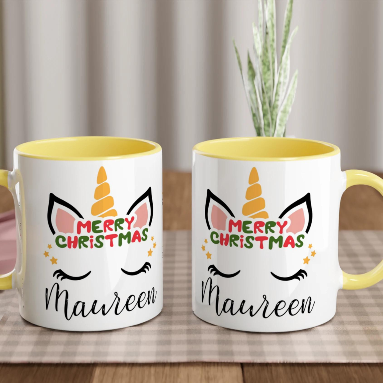 Mug Licorne Noël Personnalisé avec Prénom - Cadeau Magique pour Fêtes