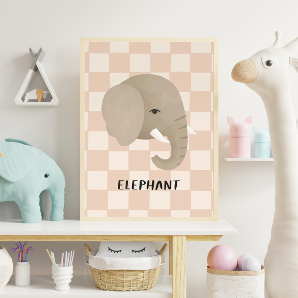 Affiches Têtes Animal pour Chambre d'enfant - Fond Damier Pastel