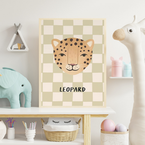 Affiches Têtes Animal pour Chambre d'enfant - Fond Damier Pastel