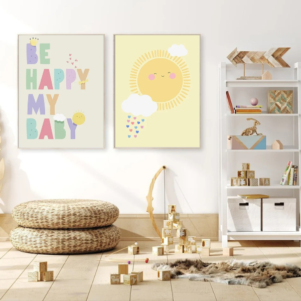 Affiches Déco Bébé - Lune, Soleil et Étoile Souriante 🌙☀️⭐