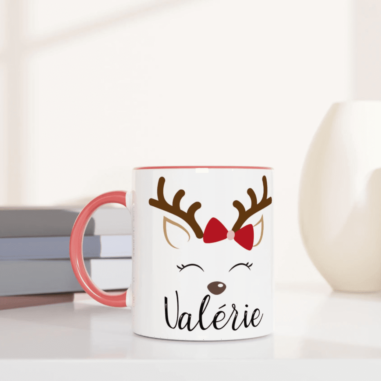 Mug Noël Renne Personnalisé avec Prénom – Idée Cadeau Originale