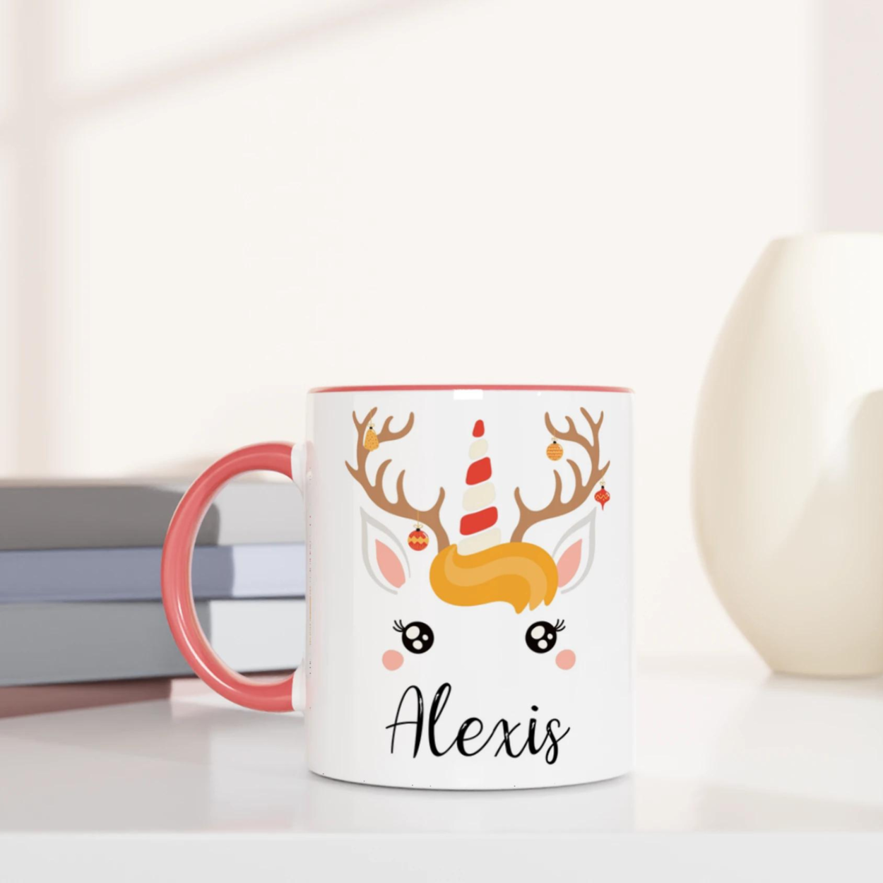 Mug Noël Licorne Renne Personnalisé pour Enfant avec Prénom