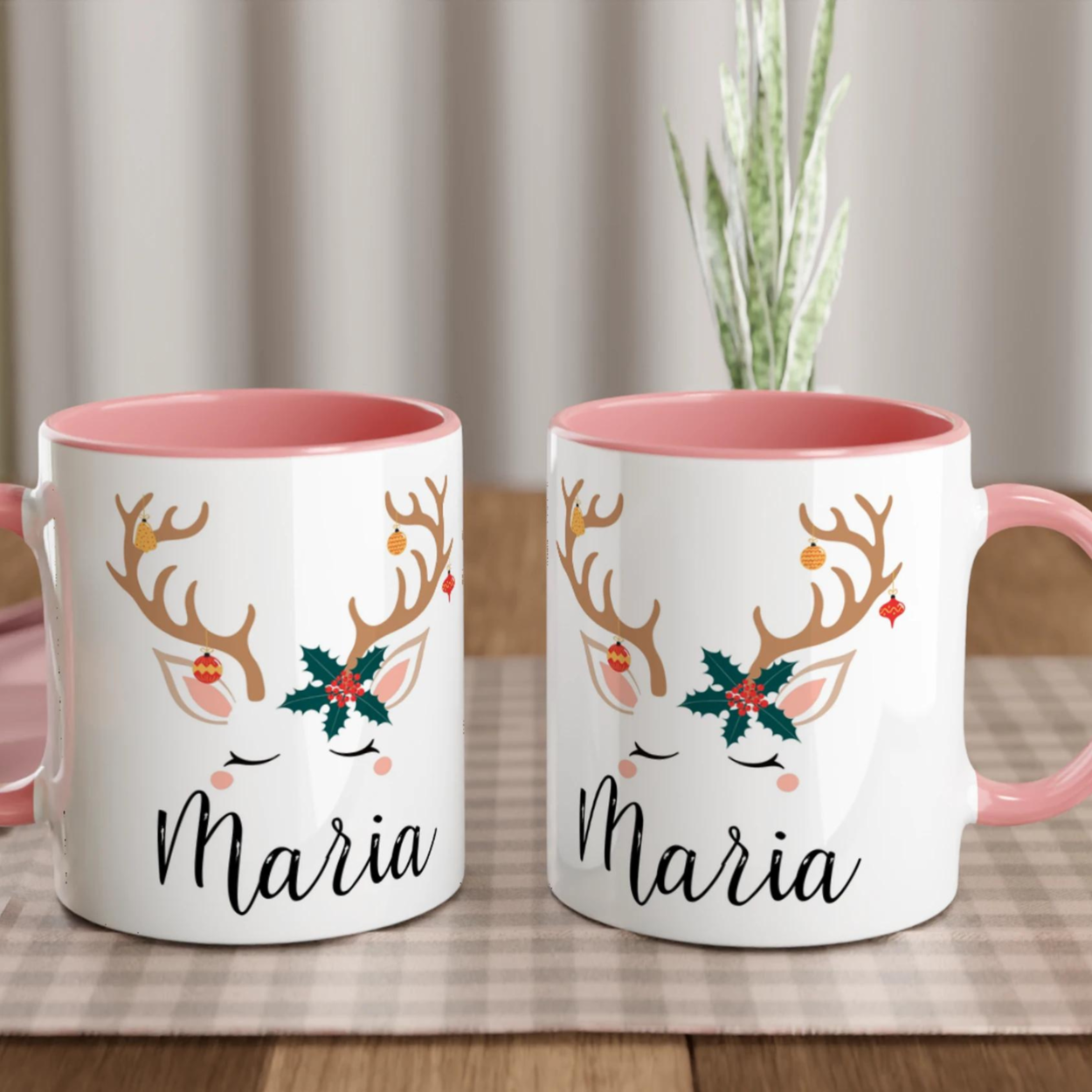 Mug Renne de Noël Personnalisé avec Prénom – Cadeau Unique pour les Fêtes