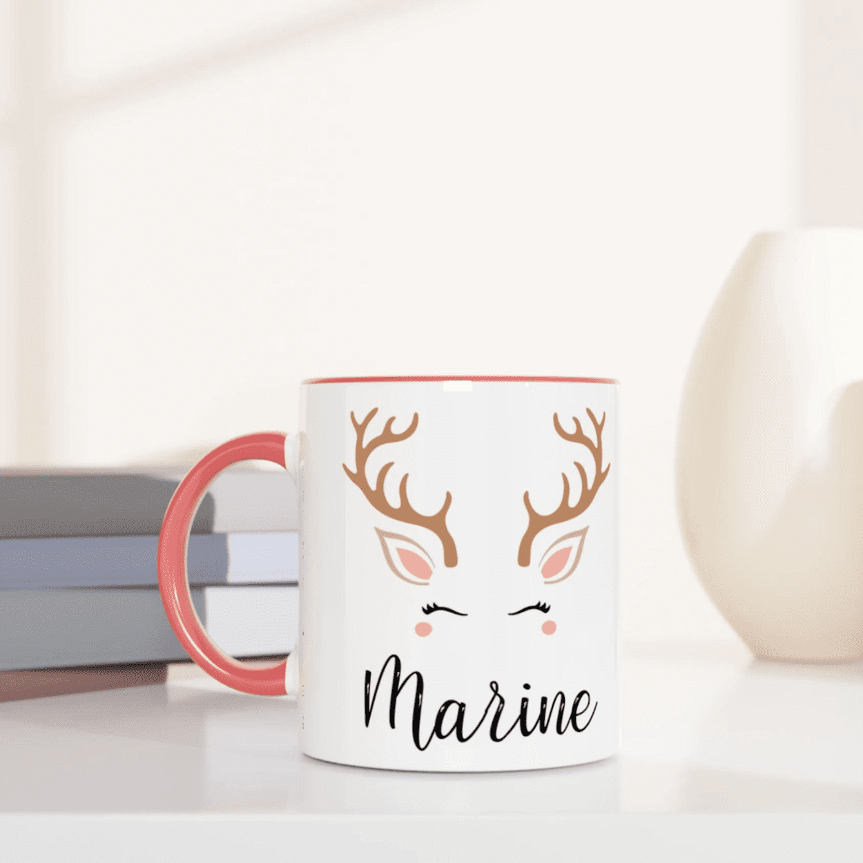 Mug de Noël Personnalisé Renne Élégant avec Prénom – Cadeau Unique