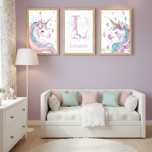 Affiches personnalisées licorne pour chambre bébé et enfant