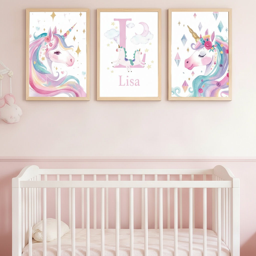 Affiches personnalisées licorne pour chambre bébé et enfant