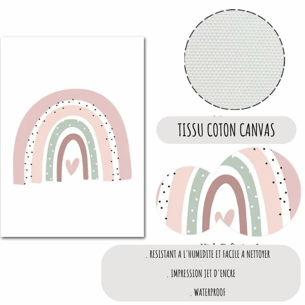 Affiche décorative arc-en-ciel vert sauge pour chambre bébé, imprimée sur toile coton canvas résistante et waterproof
