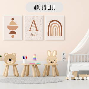 Affiche décorative arc-en-ciel bohème aux tons beige et terracotta pour chambre de bébé ou enfant