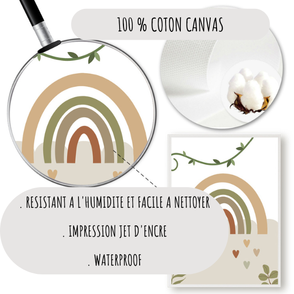 Affiche arc-en-ciel jungle aux tons naturels imprimée sur toile coton canvas résistante et waterproof