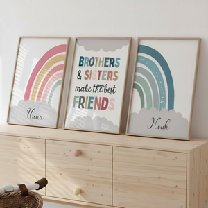 Affiche arc-en-ciel personnalisée prénom enfant en toile coton