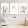 Triptyque d’affiches pour chambre enfant avec éléphant aquarelle et décoration murale douce