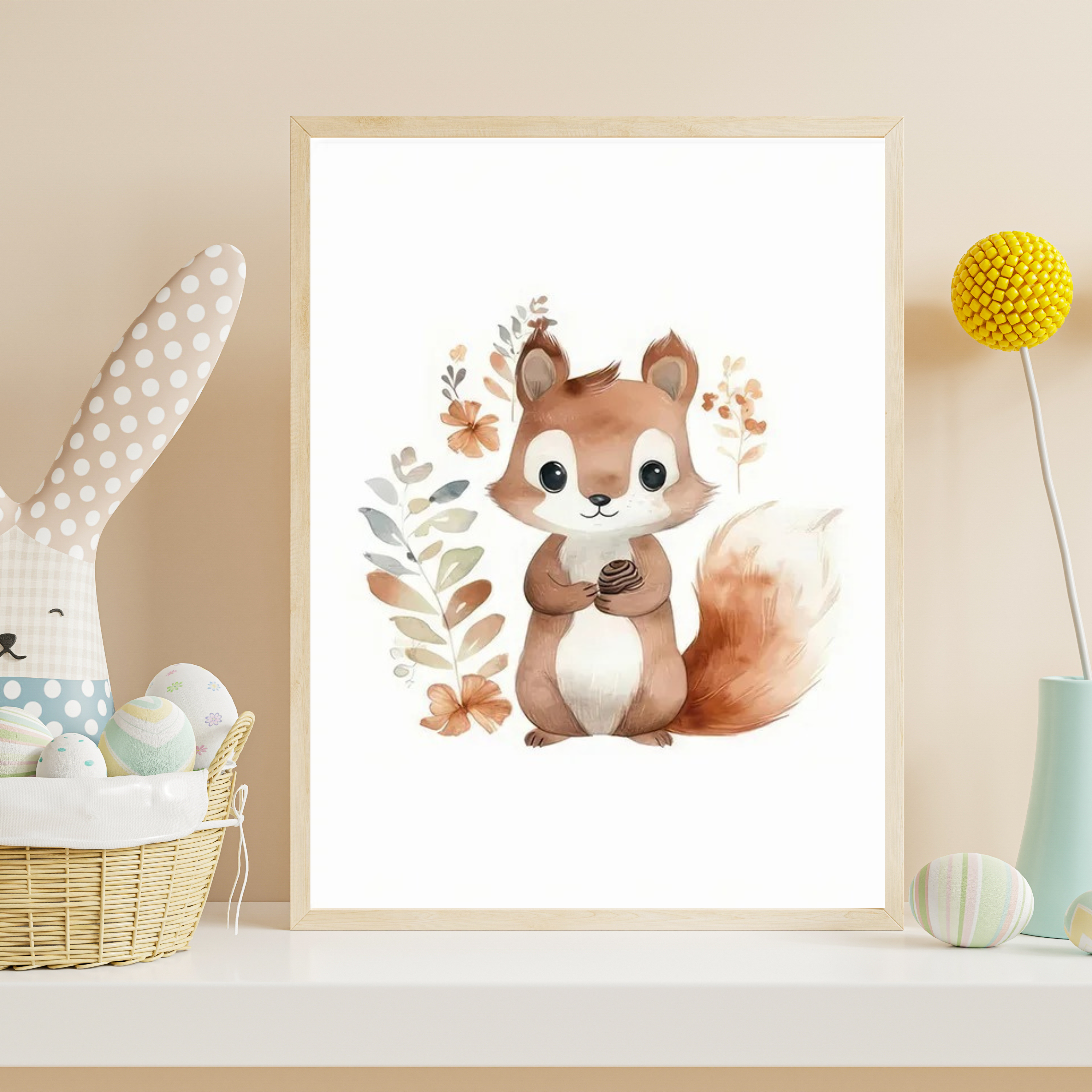 Affiche écureuil automne illustration douce pour chambre bébé