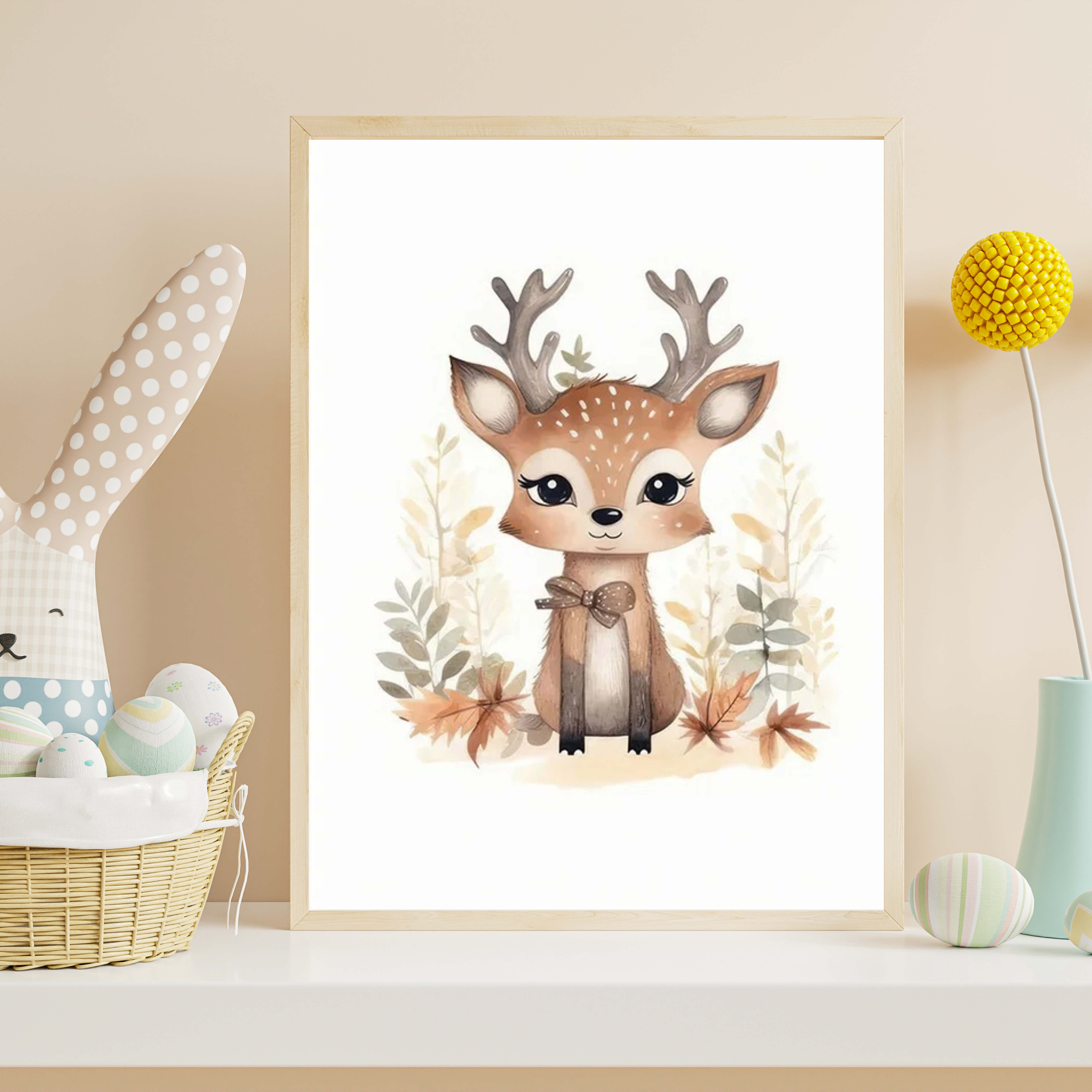 Poster faon illustration tendre ambiance forêt chambre enfant