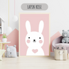 Affiche décorative lapin rose pour chambre de bébé, illustration douce et minimaliste pour décoration murale enfant