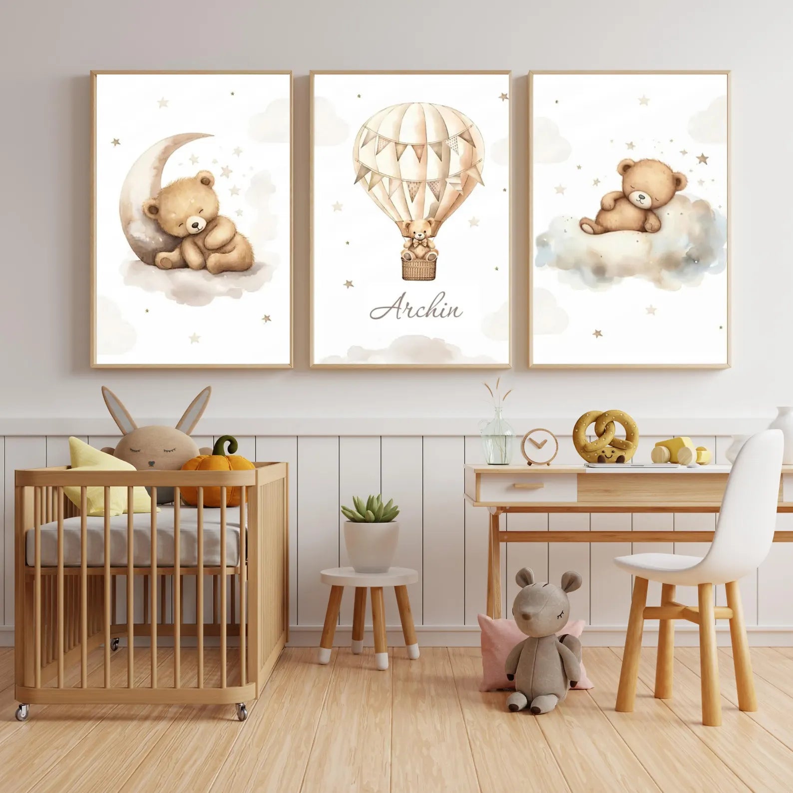 Affiche ourson montgolfière pour chambre bébé, affiche personnalisée prénom, idée cadeau naissance tendance