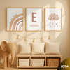 Affiche personnalisée avec initiale et prénom pour chambre bébé style bohème terracotta, décoration murale mixte sur toile coton canvas