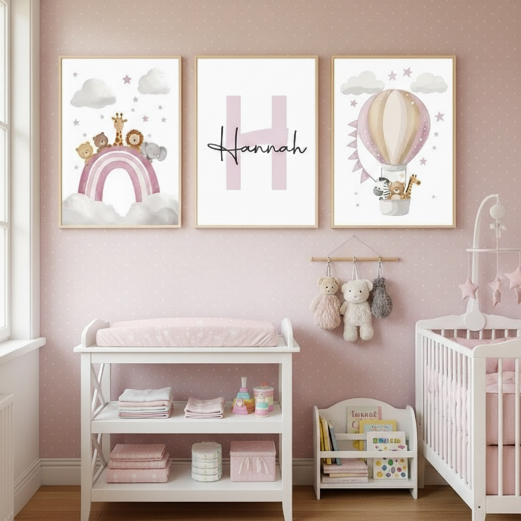 Affiche enfant personnalisée prénom et initiale canvas coton