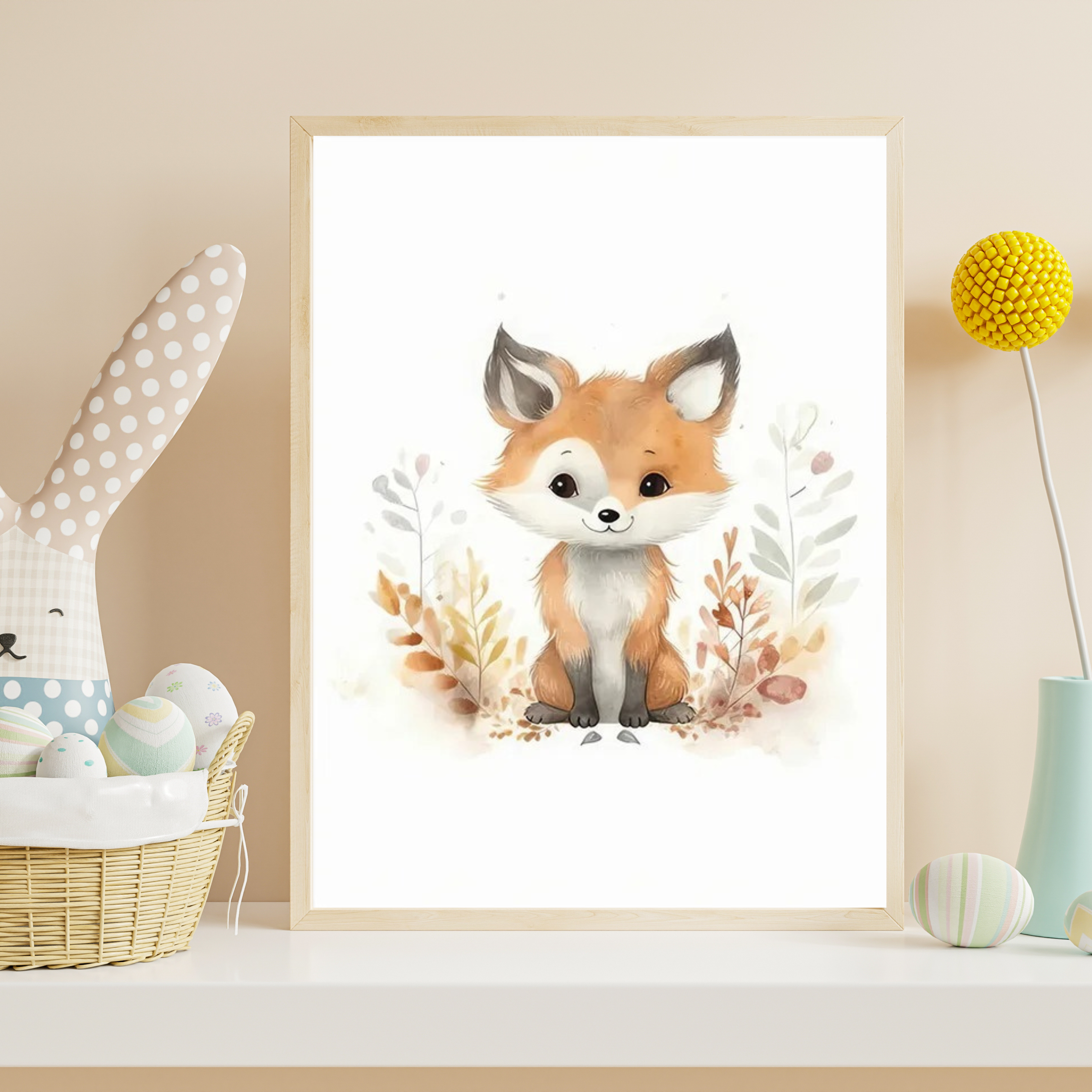 Poster renard automnal déco murale chambre bébé naturelle