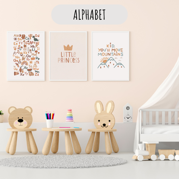 Affiches alphabet décoratives style bohème pour chambre de bébé ou enfant
