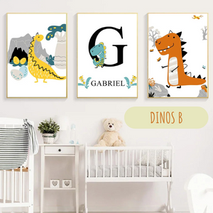  Ensemble de 3 affiches dinosaures personnalisables, idéal pour une décoration de chambre d'enfant sur le thème préhistorique.
