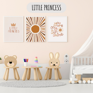 Set de trois affiches murales Little Princess style bohème pour décoration de chambre enfant