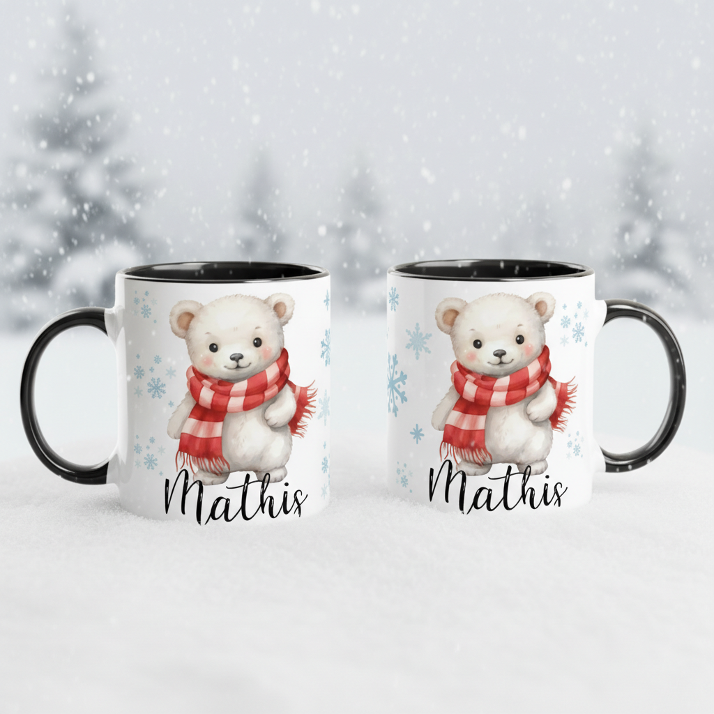cadeau enfant hiver mug Noël avec illustration ours polaire