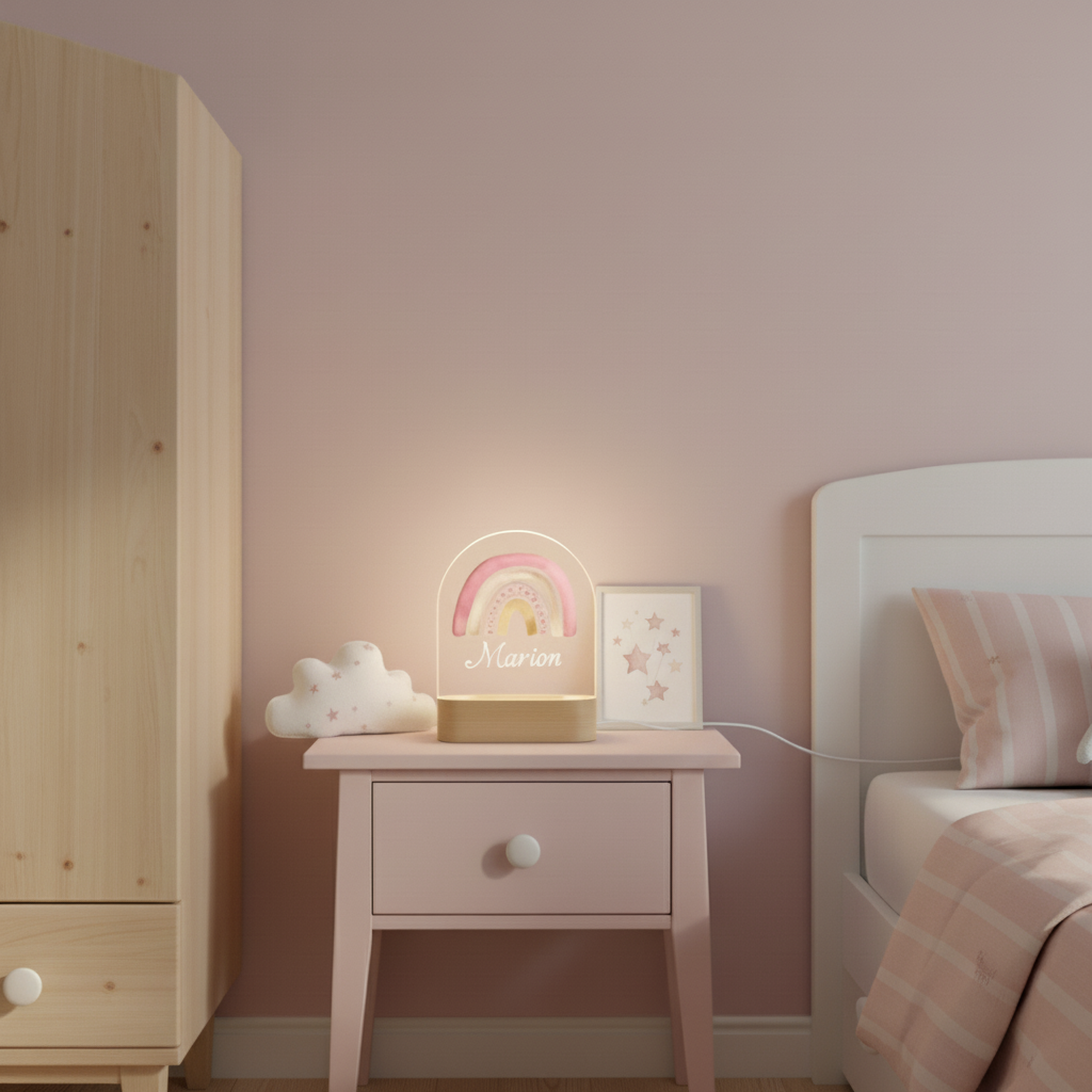 Cadeau de naissance personnalisé veilleuse arc-en-ciel