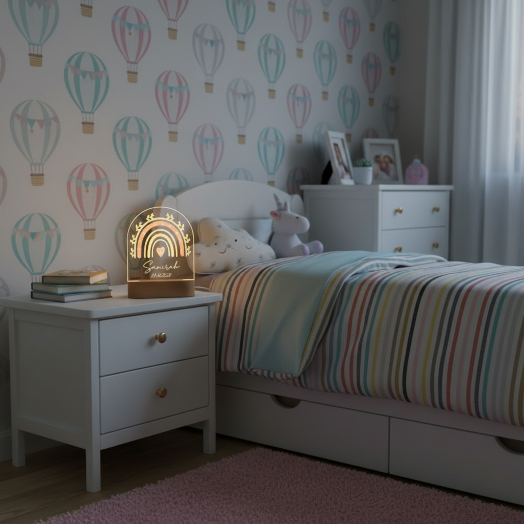 Veilleuse arc-en-ciel personnalisée avec prénom et lumière LED