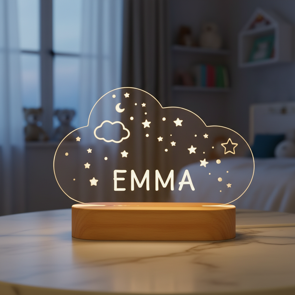 Lampe nuage utilisée comme décoration dans une chambre bébé