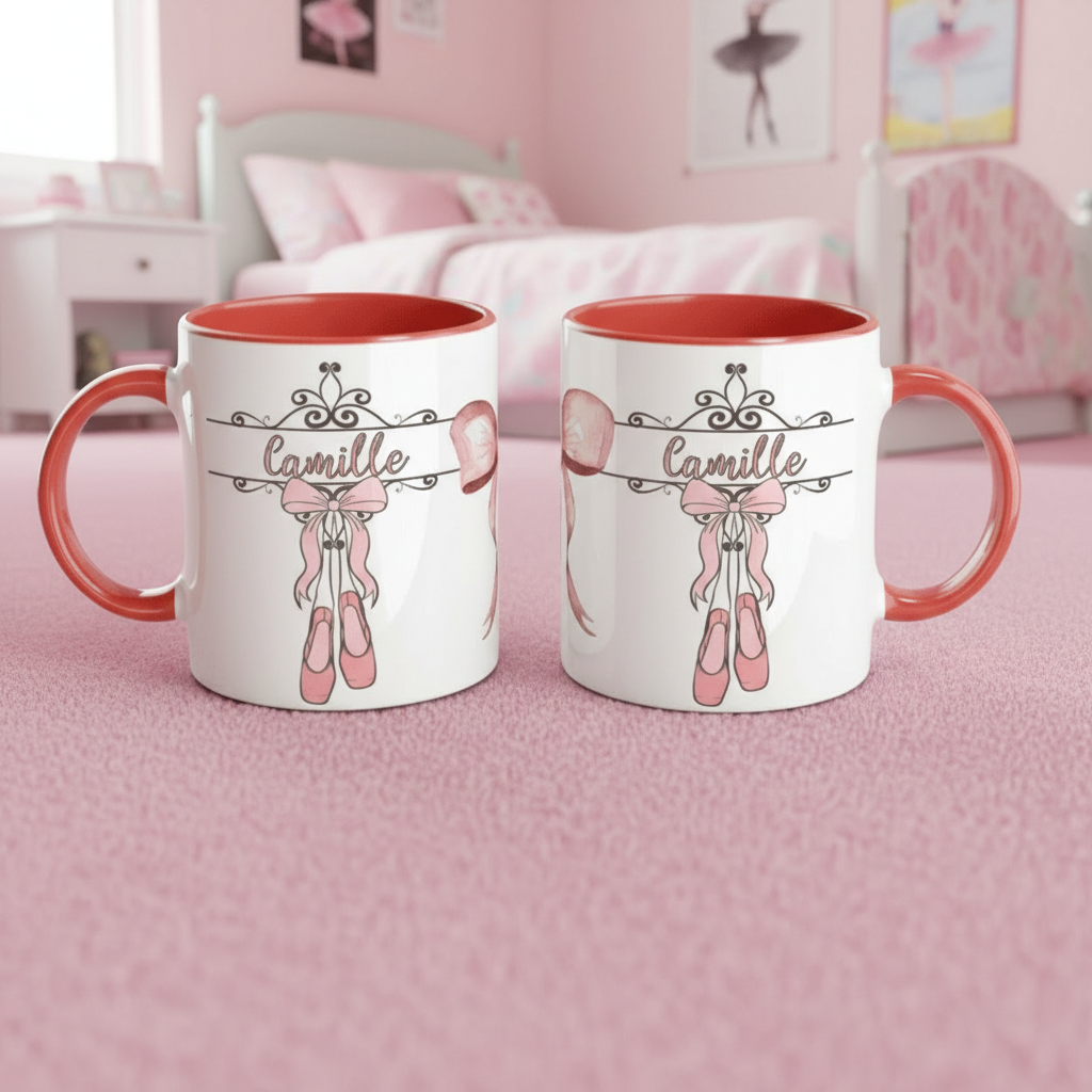 mug ballerine décoratif posé dans une chambre enfant ambiance danse classique et univers ballet