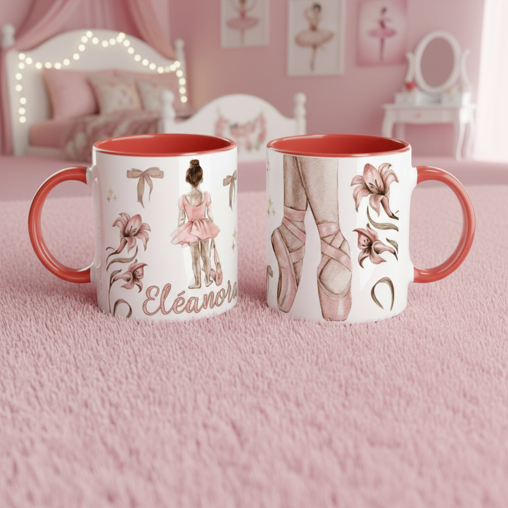 Mug thème ballet avec chaussons de danse et design artistique raffiné