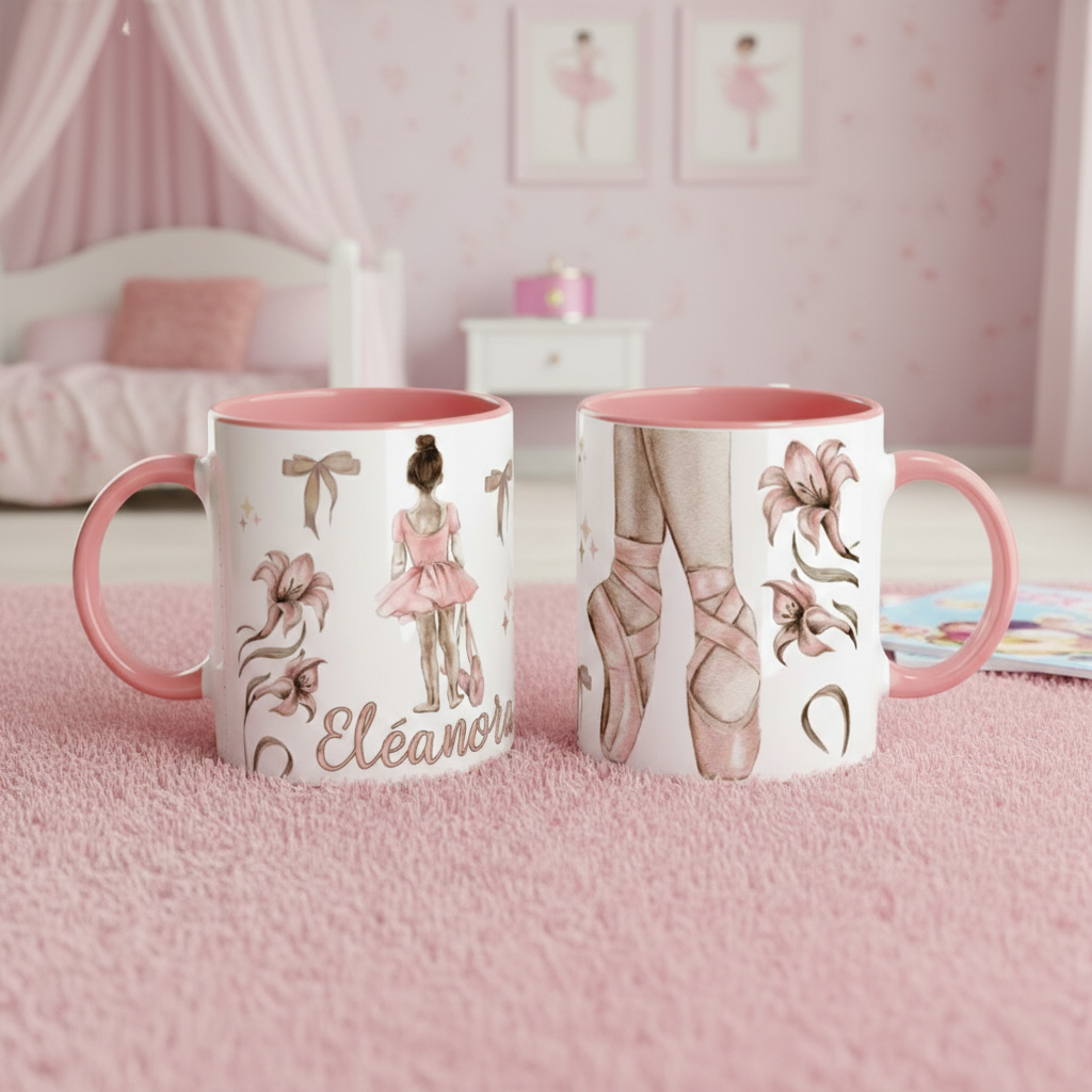 Mug danse classique personnalisé avec illustration ballerine et décor ballet élégant