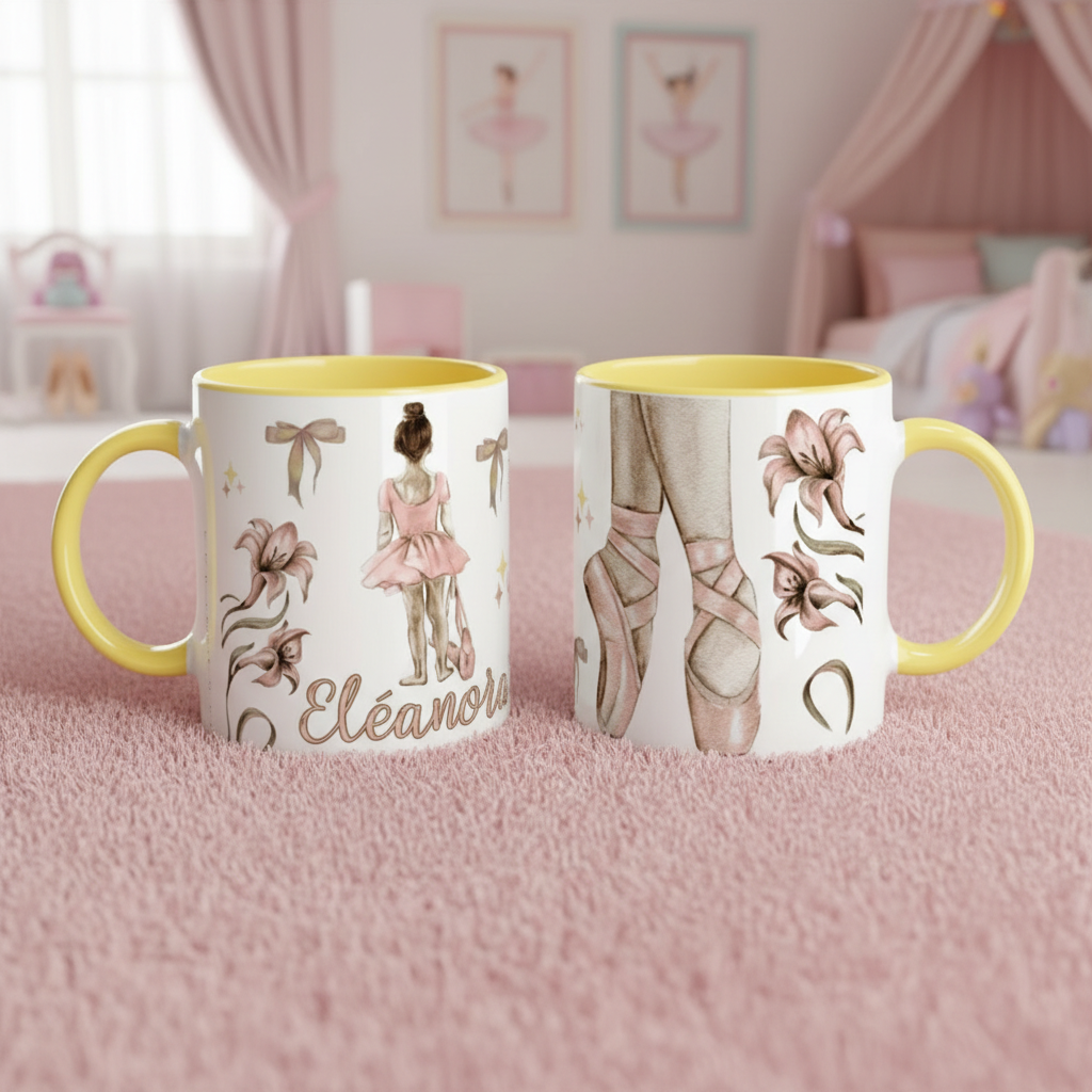 Mug décoratif danse classique posé dans une chambre ambiance ballet
