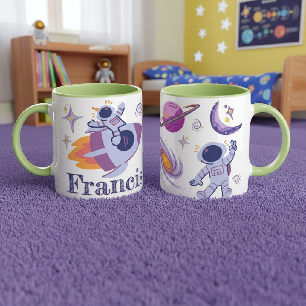 mug enfant personnalisé astronaute couleurs pastel