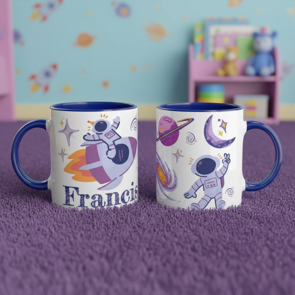 tasse enfant astronaute illustrée thème espace