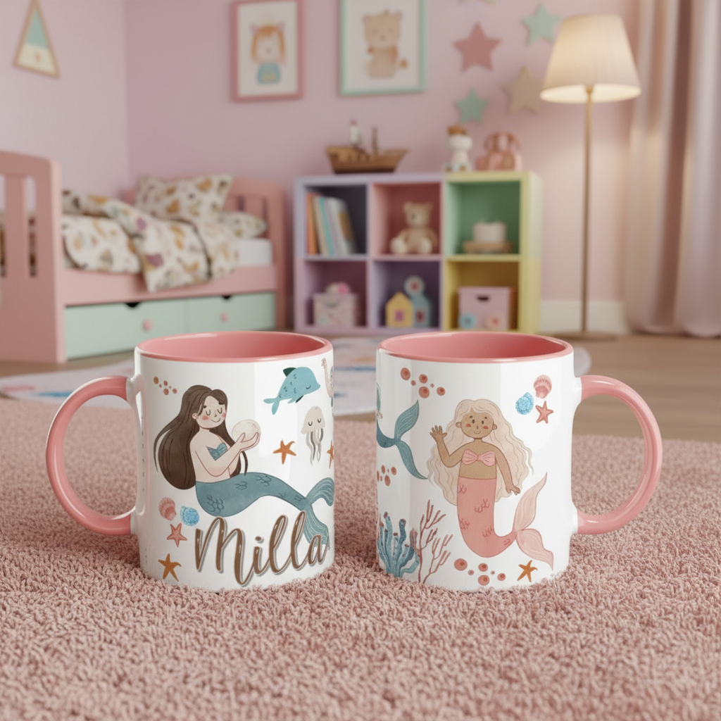 Mug enfant cadeau personnalisé avec décor sirène
