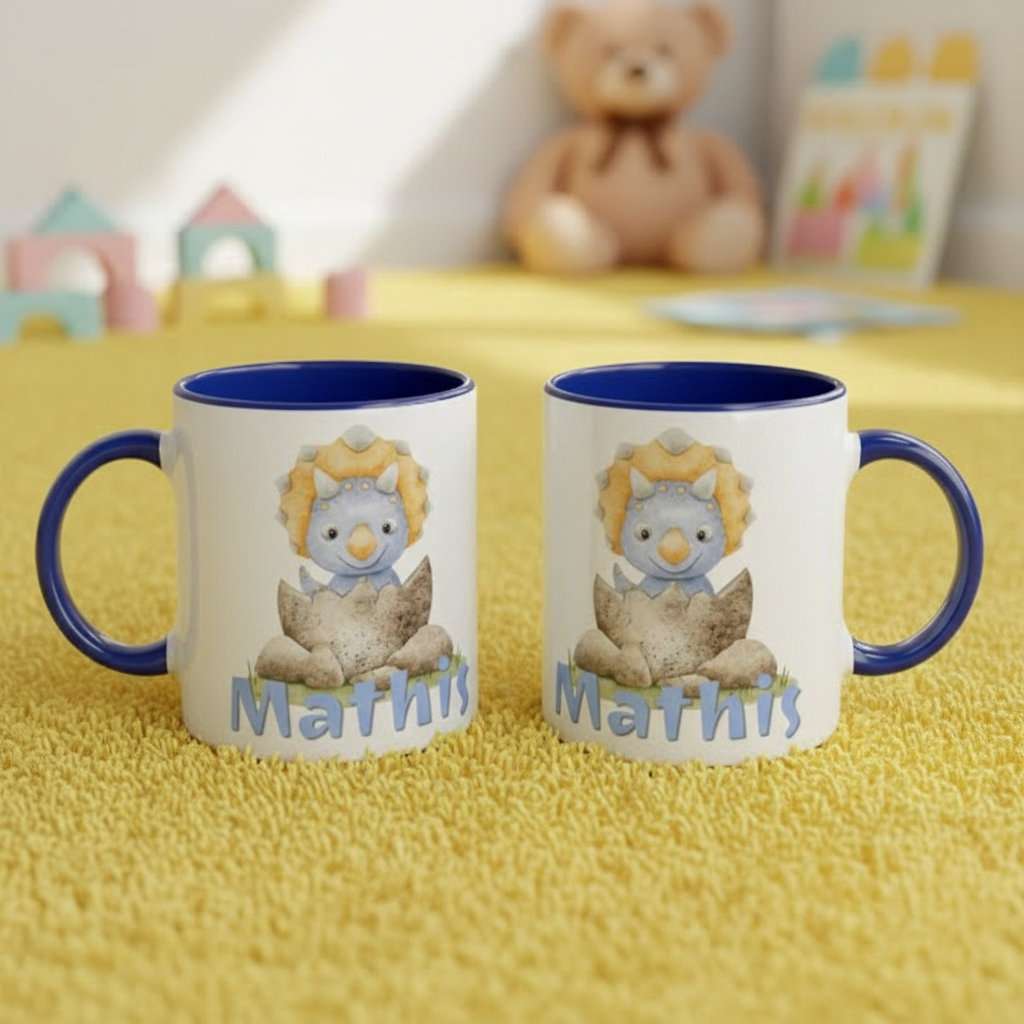 Mug enfant dinosaure personnalisé avec illustration douce et tasse adaptée aux enfants