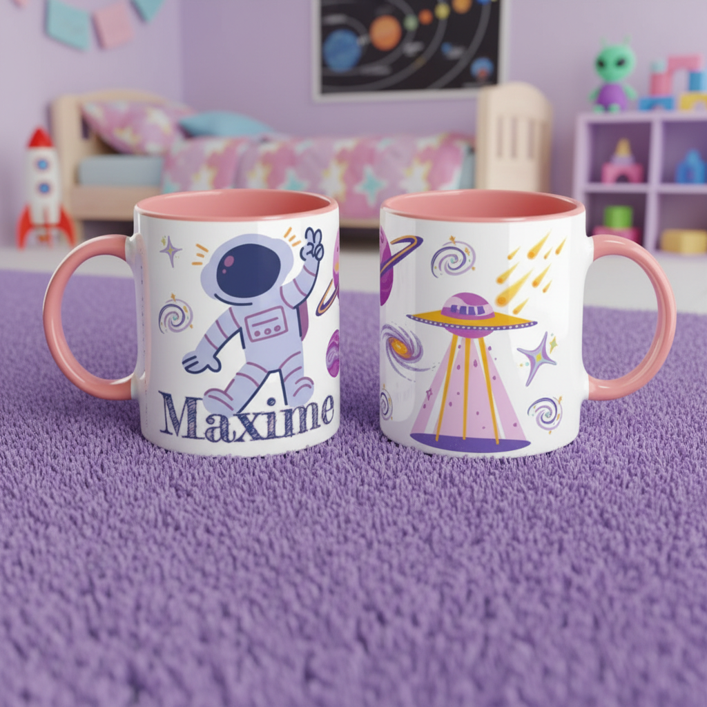 Tasse enfant thème espace mise en situation dans une chambre