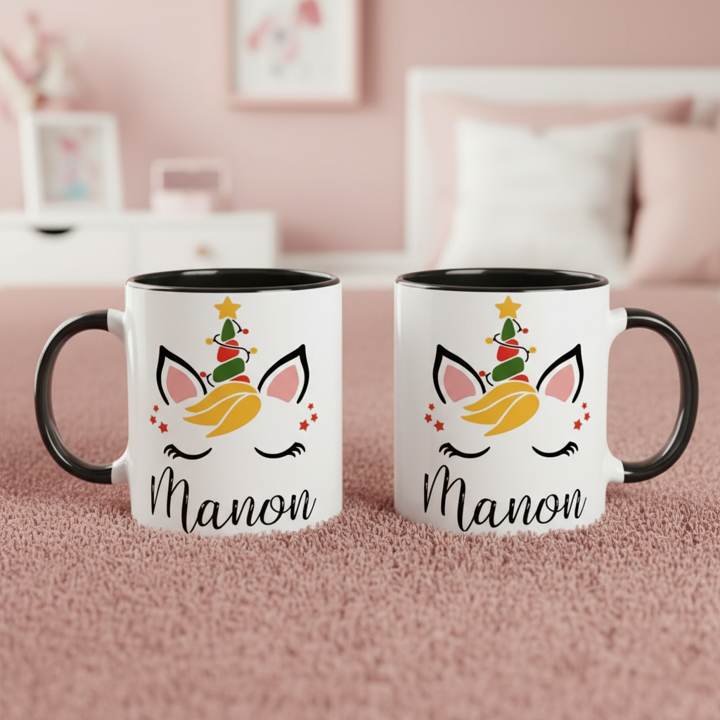 mug licorne hiver en ceramique personnalisee
