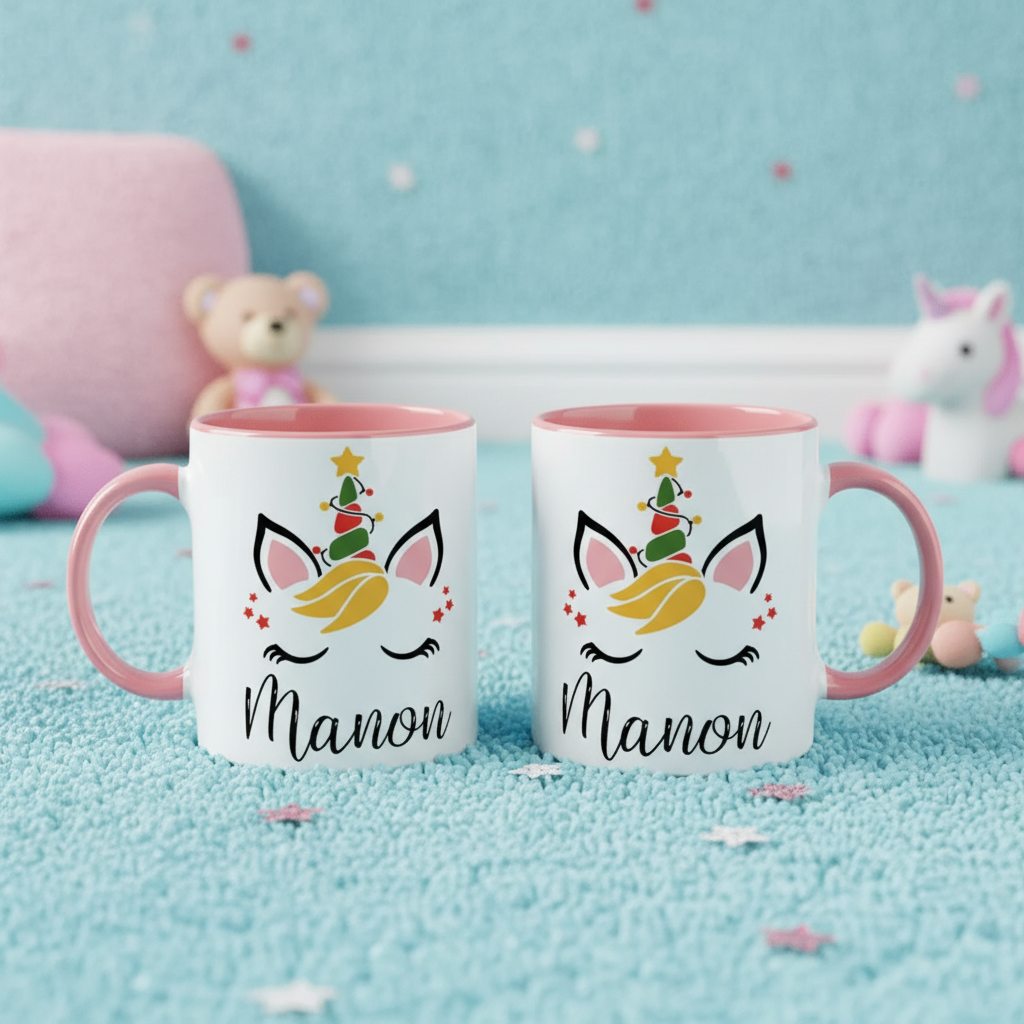 mug licorne de noel personnalise pour enfant