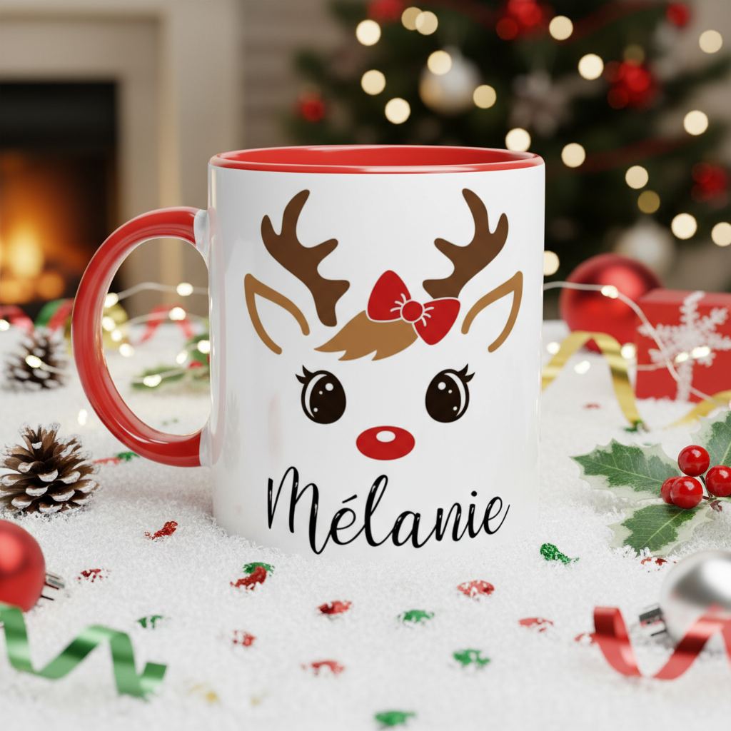 mug de noël renne cadeau hiver personnalisé