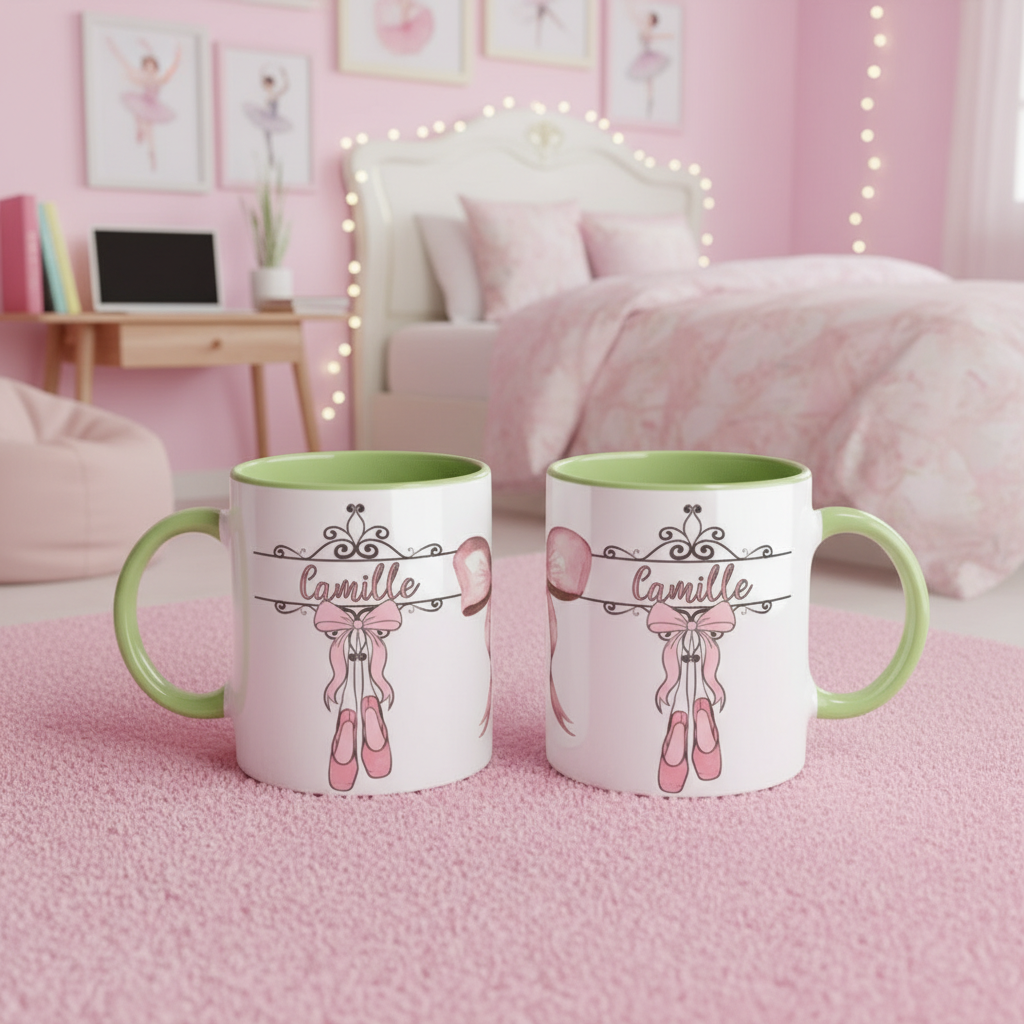 mug personnalisé ballet utilisé comme idée cadeau pour enfant passionné de danse classique