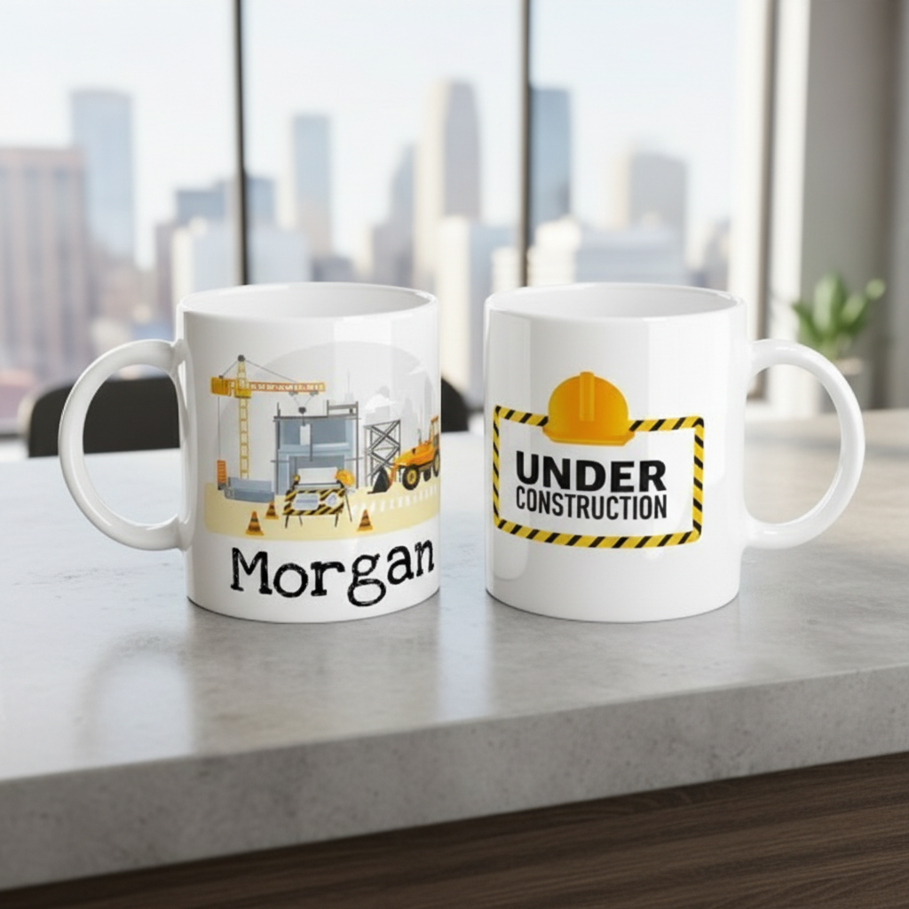 Mug personnalisé enfant thème chantier avec message Under Construction