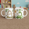 Mug enfant personnalisé avec lettre décorative et illustration dinosaure
