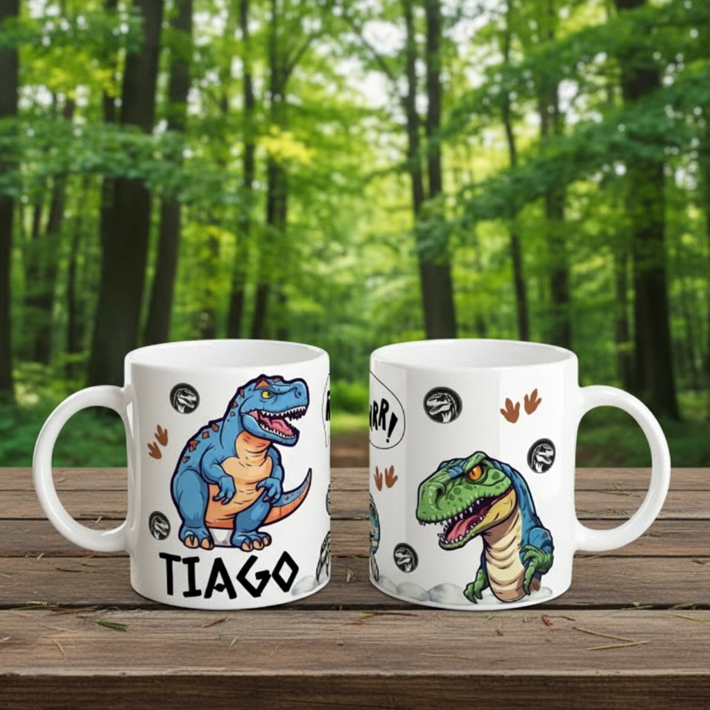 Mug personnalisé enfant avec dinosaure illustré, tasse enfant personnalisée en céramique pour cadeau