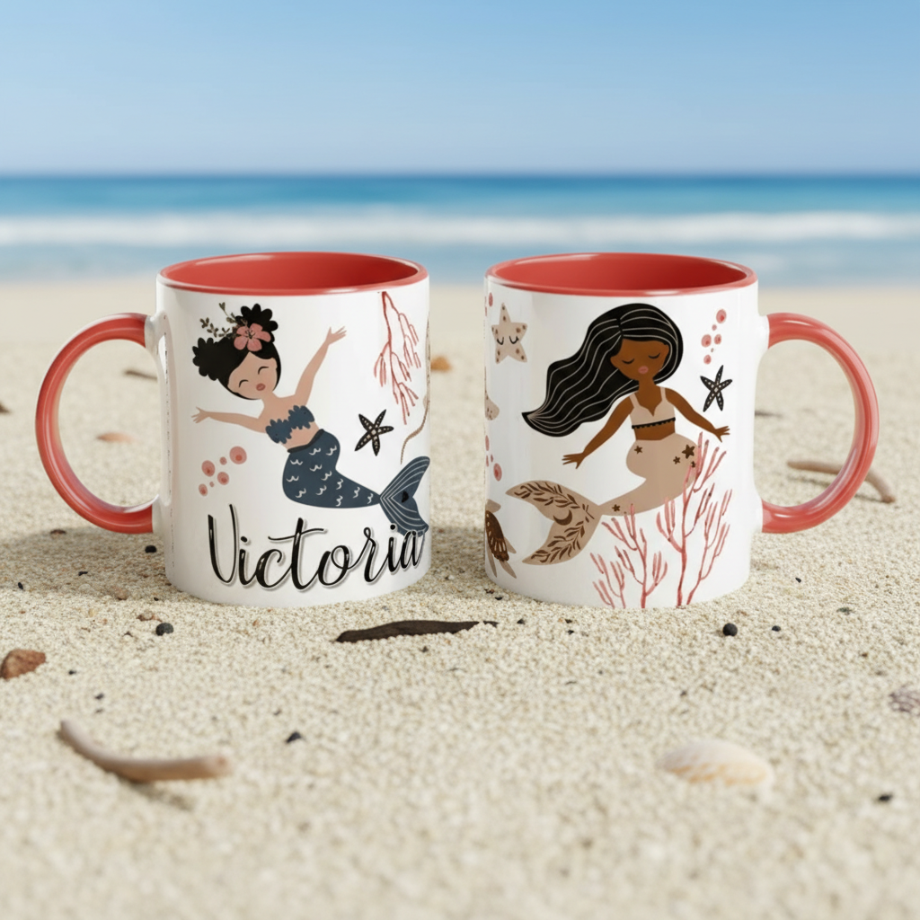 mug sirène personnalisé avec intérieur coloré et anse assortie