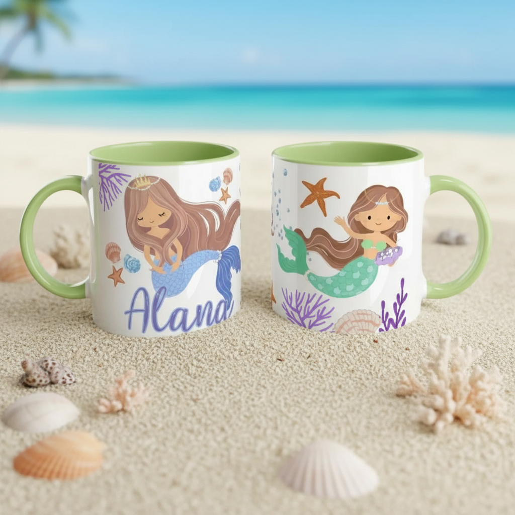 Mug personnalisé thème mer avec sirène et intérieur vert