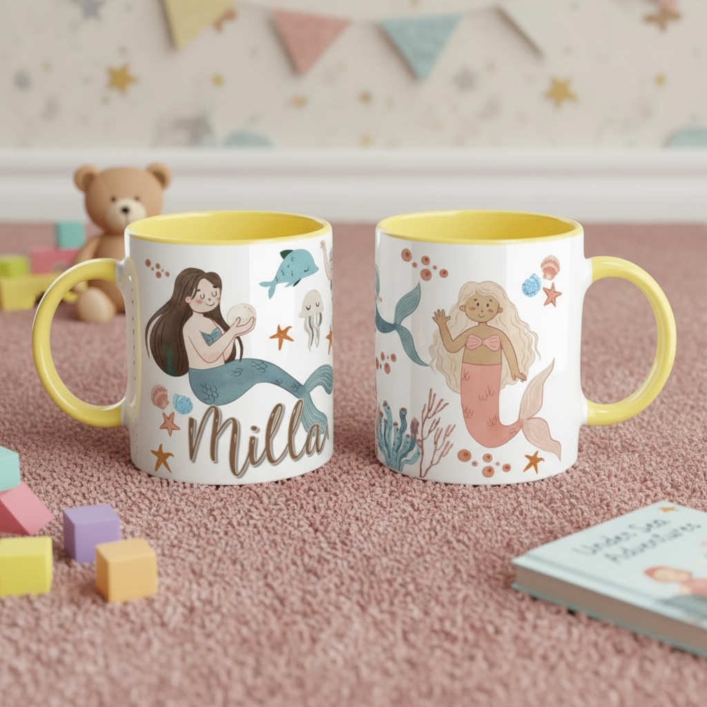 Mug personnalisé enfant avec décor marin et sirène
