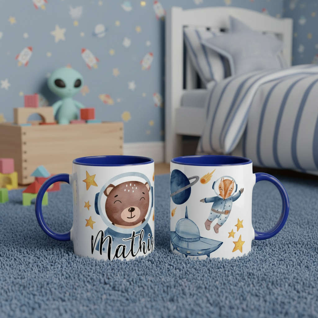 Mug enfant personnalisé thème espace avec décor chambre cosmique