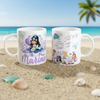 Mug prénom fille avec illustration de sirène et décor marin pour enfant